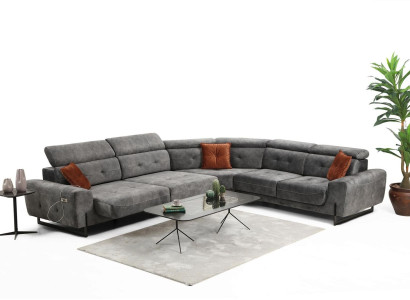 Gray Corner sofa Designer Living room Sofa Couch L-shape Upholstery Luxury Furniture Modern